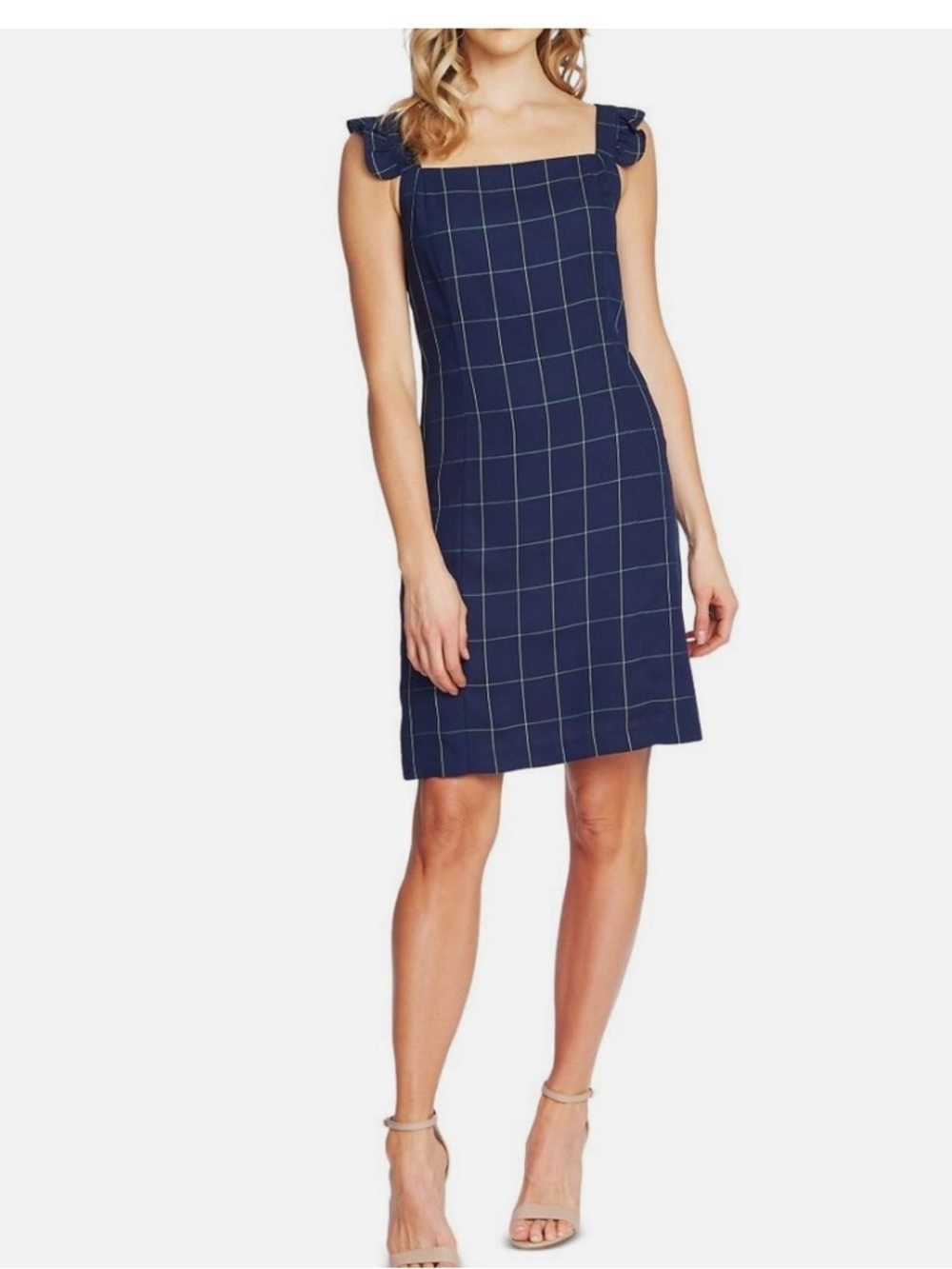 CECE Small Women's Navy
Windowpane-check Ruffle-strap A-Line
Dress Preppy